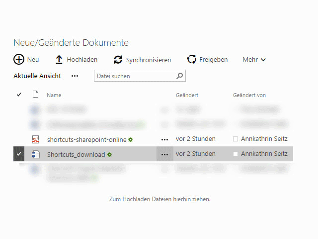SharePoint Online Shortcut neues Element
